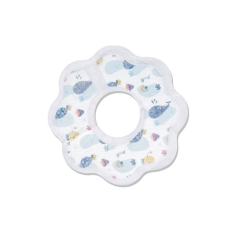 Bavete de Unica Folosinta pentru Bebelusi, Strat Impermeabil si Inchidere Velcro, Bumbac Moale, Model Animale Marine, Set 10 Bucati, 28 x 28 cm, Alb/Albastru