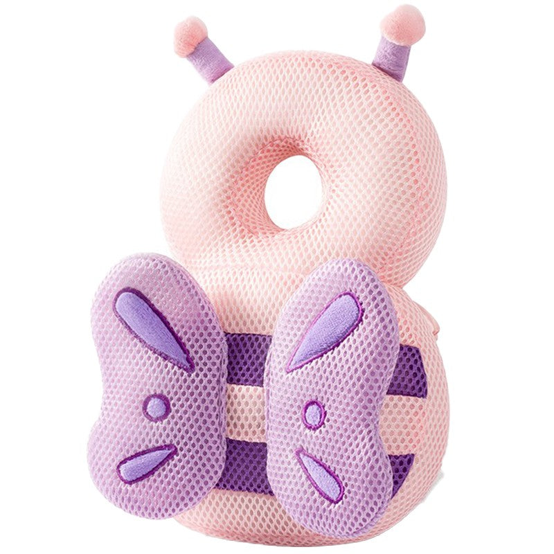 Perna Protectie Cap Bebelusi tip Rucsac, Tetiera Antireflux Model Fluturas, Plus Moale, 33 x 6 x 19 cm, 180 g, Roz Mov