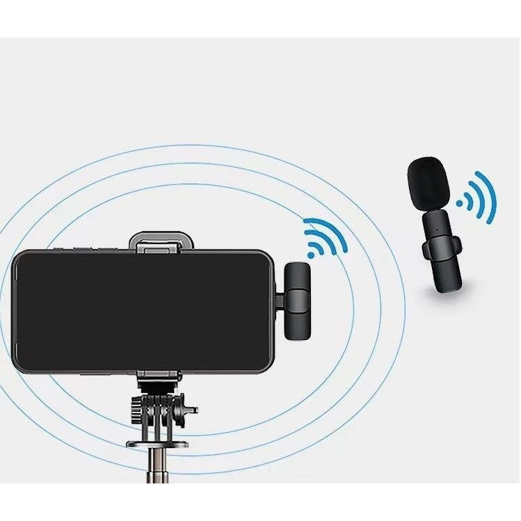 Microfon Lavaliera Wireless cu Receptor Lightning, Conectivitate Bluetooth 5.0, Reducere Zgomot, Raza 30 m, Baterie 50 mAh, Negru
