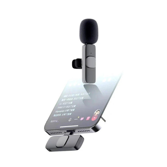 Microfon Lavaliera Wireless cu Receptor Lightning, Conectivitate Bluetooth 5.0, Reducere Zgomot, Raza 30 m, Baterie 50 mAh, Negru