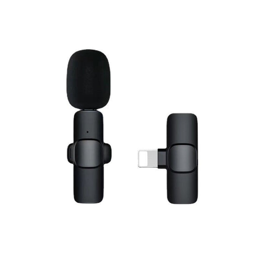 Microfon Lavaliera Wireless cu Receptor Lightning, Conectivitate Bluetooth 5.0, Reducere Zgomot, Raza 30 m, Baterie 50 mAh, Negru