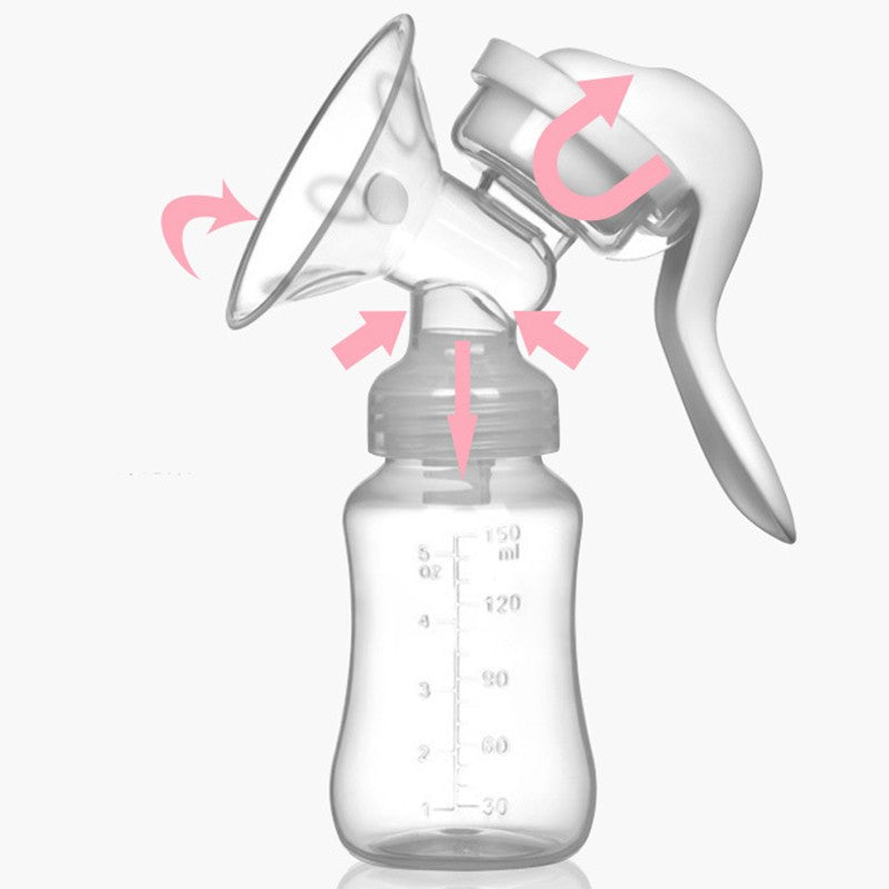 Pompa de San Manuala, Sistem Anti-Reflux si Anti-Scurgere, Portabila cu Tetina Biberon si Cupa Silicon, Recipient 150 ml, 18.5x6 cm, Transparent/Alb