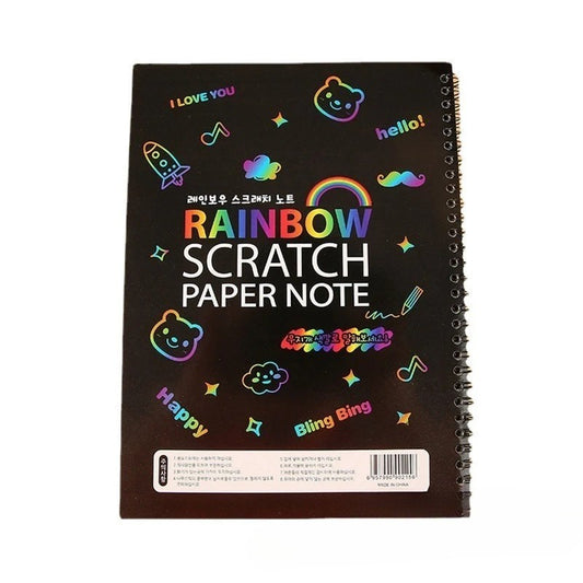 Caiet Hartie De Razuit Pentru Desen, Efect Magic Curcubeu, Include Stilou Din Lemn, 10 Foi A4, 250 g, 19 x 26 cm, Negru