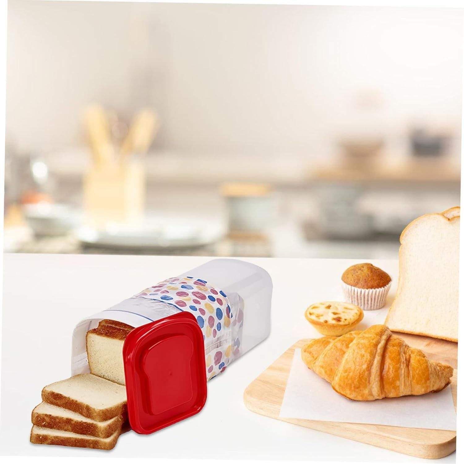 Cutie Depozitare Paine pentru Prospetime Indelungata, Recipient Dreptunghiular, Capacitate 5 L, Plastic, 34 x 13 x 13 cm, Rosu