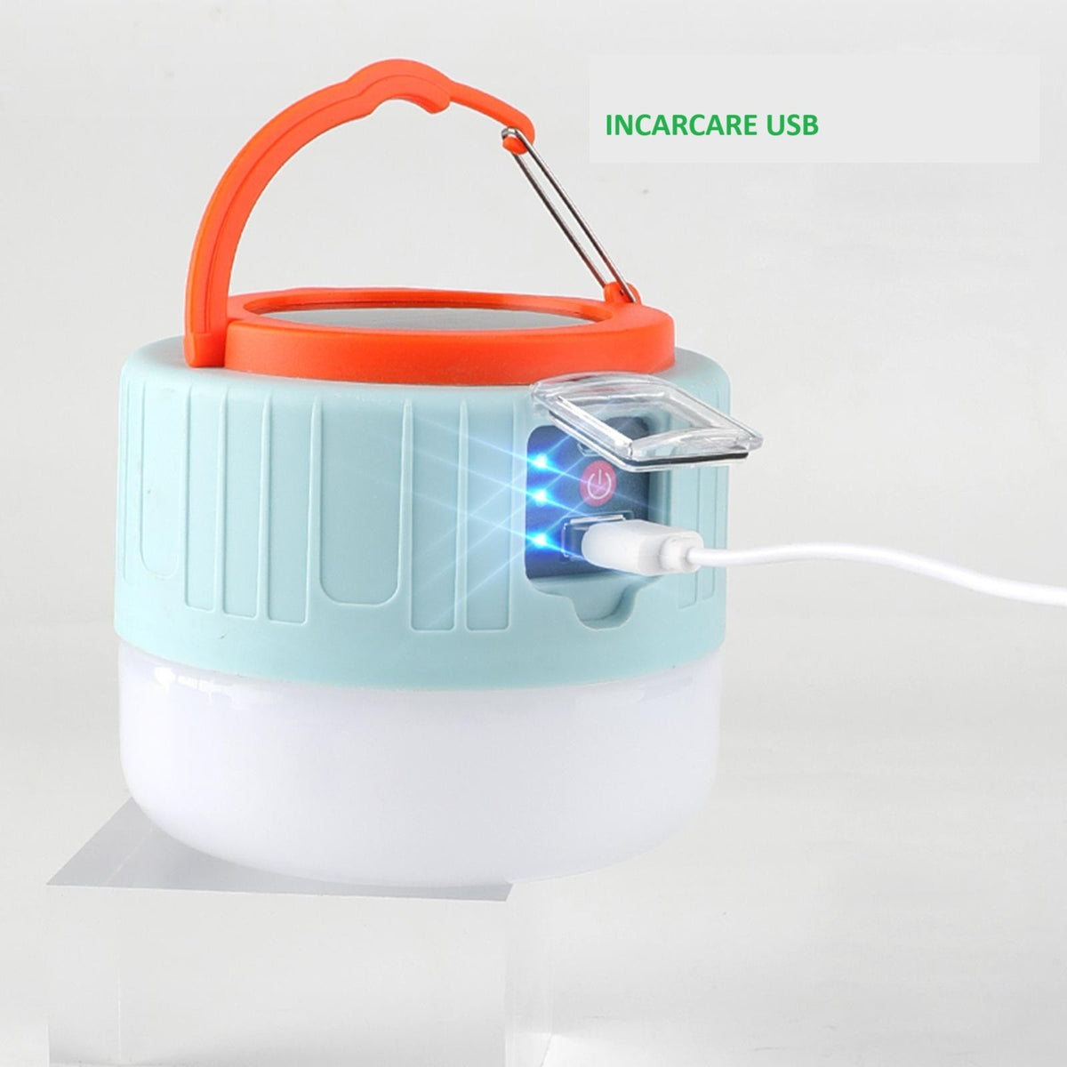 Lampa Portabila LED Camping, Incarcare Solara si USB, Acoperire 32 mp, Telecomanda, Afisaj Baterie, Rezistenta la Apa IP6, Aliaj Aluminiu, 6x9x11 cm, Alb