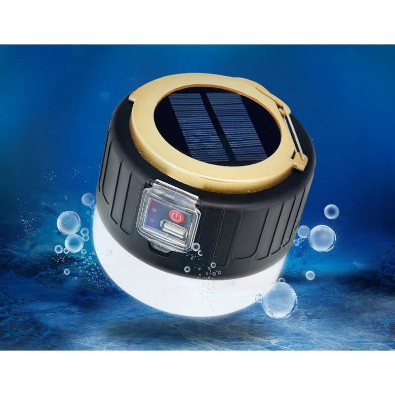 Lampa Portabila Camping, Incarcare Solara si USB, Afisaj Baterie, Rezistenta la Apa IP6, Telecomanda, Aluminiu, 6x9x11 cm, Negru