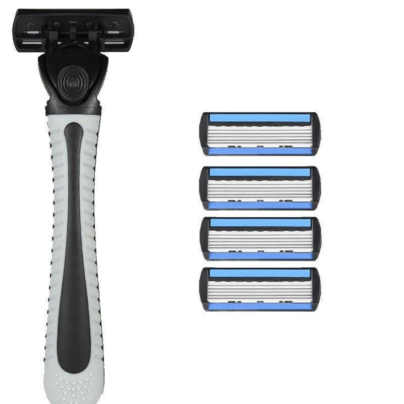 Aparat de Ras Manual cu 6 Lame, Otel Inoxidabil, Maner Ergonomic, Include Suport si 4 Capete de Schimb, Negru