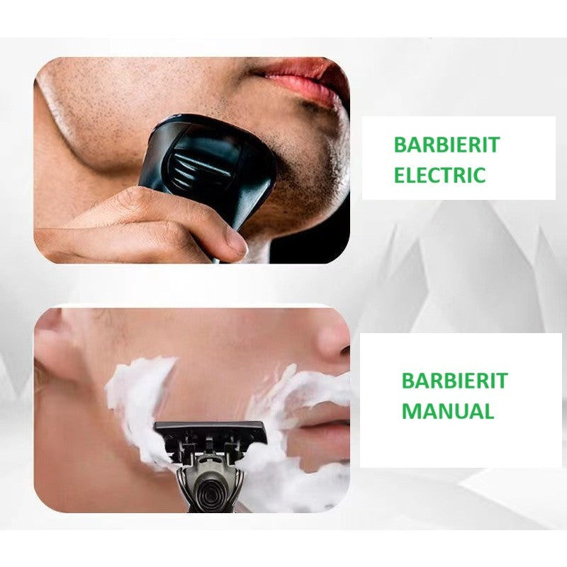 Aparat de Ras Manual cu 6 Lame, Otel Inoxidabil, Maner Ergonomic, Include Suport si 4 Capete de Schimb, Negru
