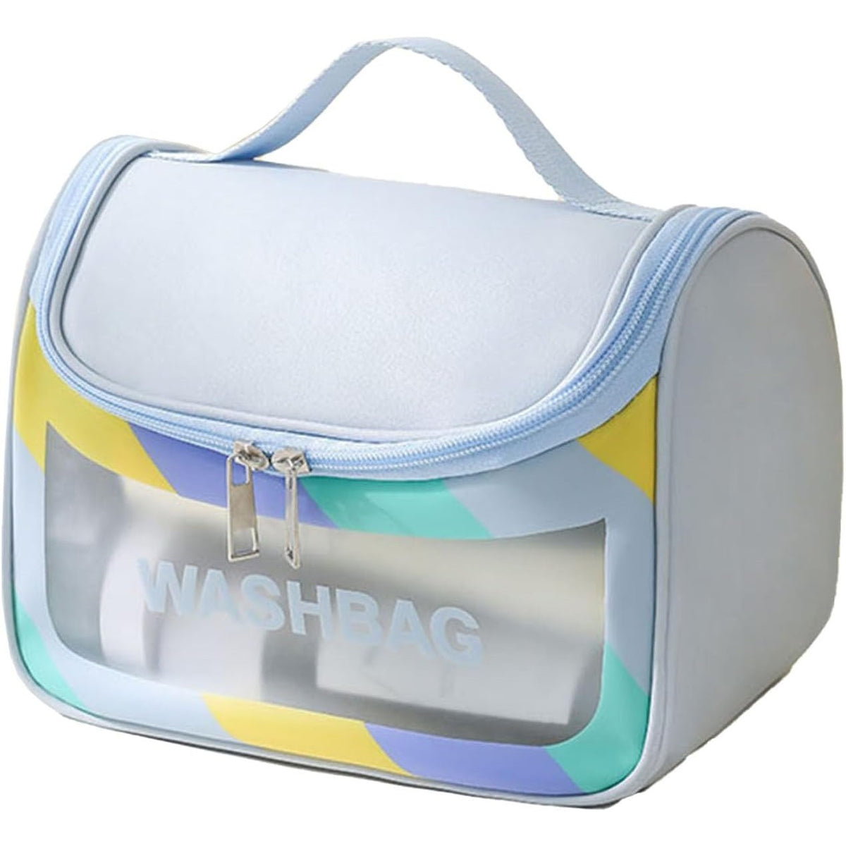 Geanta Cosmetice de Voiaj, Organizator Produse Toaleta Impermeabil, Design Translucid Mat cu Fermoar si Maner, PVC, 22 x 16 x 14 cm, Albastru