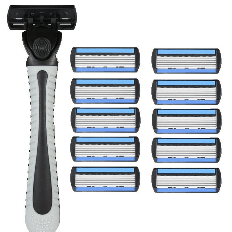 Aparat de Ras Manual, Sistem cu 6 Lame, Maner Ergonomic din Otel Inoxidabil, include 10 Rezerve si Cutie Depozitare, Negru