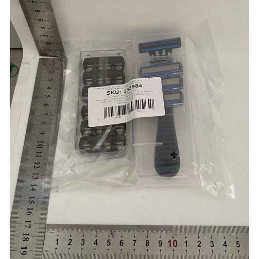 Aparat de Ras Manual, Sistem cu 6 Lame, Maner Ergonomic din Otel Inoxidabil, include 10 Rezerve si Cutie Depozitare, Negru