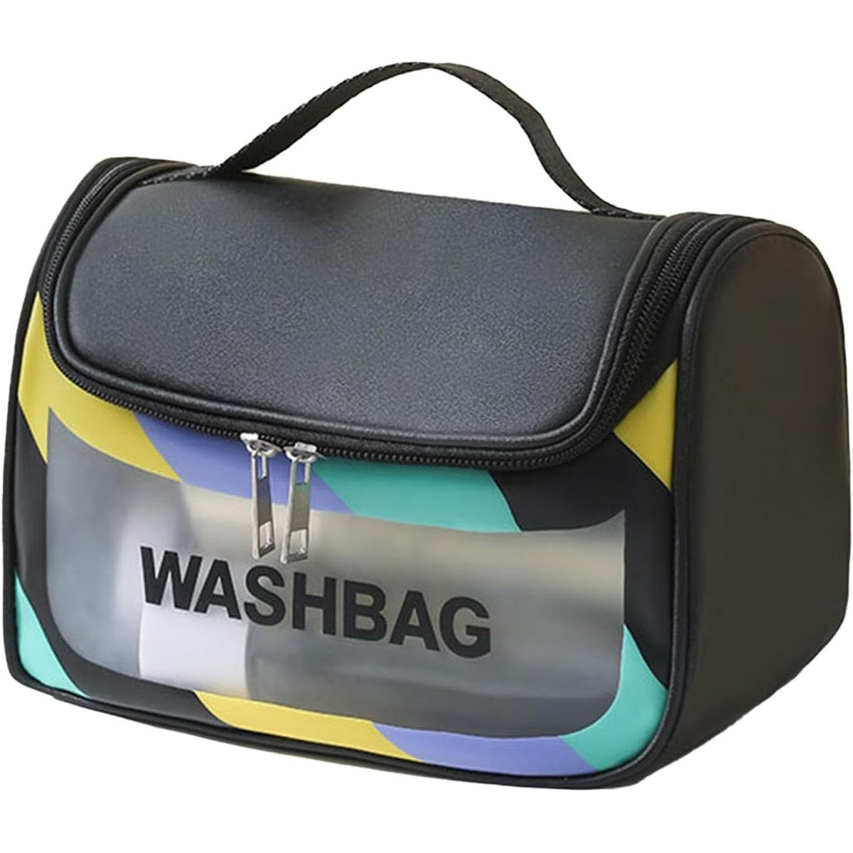 Geanta Cosmetice de Voiaj, Organizator Produse Toaleta Impermeabil, Design Translucid Mat cu Fermoar si Maner, Material PVC, 22 x 16 x 14 cm, Negru