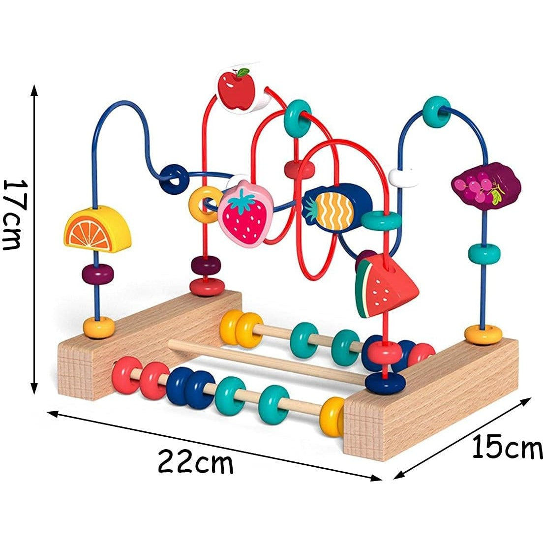Jucarie Montessori din Lemn, Labirint Motricitate cu Abac si Rollercoaster Educativ, Lemn Natural, 22x17x15 cm, Multicolor