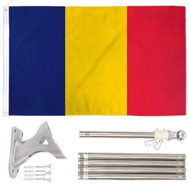 Steag Tricolor Romania, Drapel National cu Bat pentru Fixare pe Perete, Poliester Rezistent la Intemperii, Interior si Exterior, 90 x 150 cm