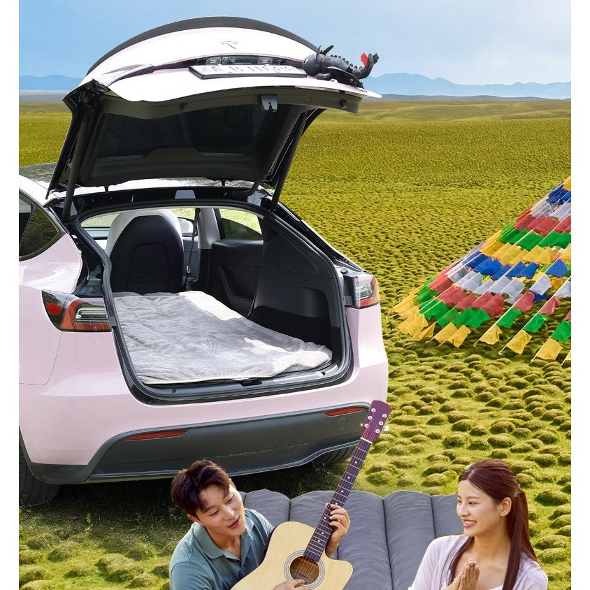 Saltea de Voiaj pentru Tesla Model Y și Model 3, Saltea Camping Portbagaj din Catifea Olandeză, Umplutură Bumbac, Include Pernă, Pătură și Geantă Depozitare, 185 x 110 cm, Gri