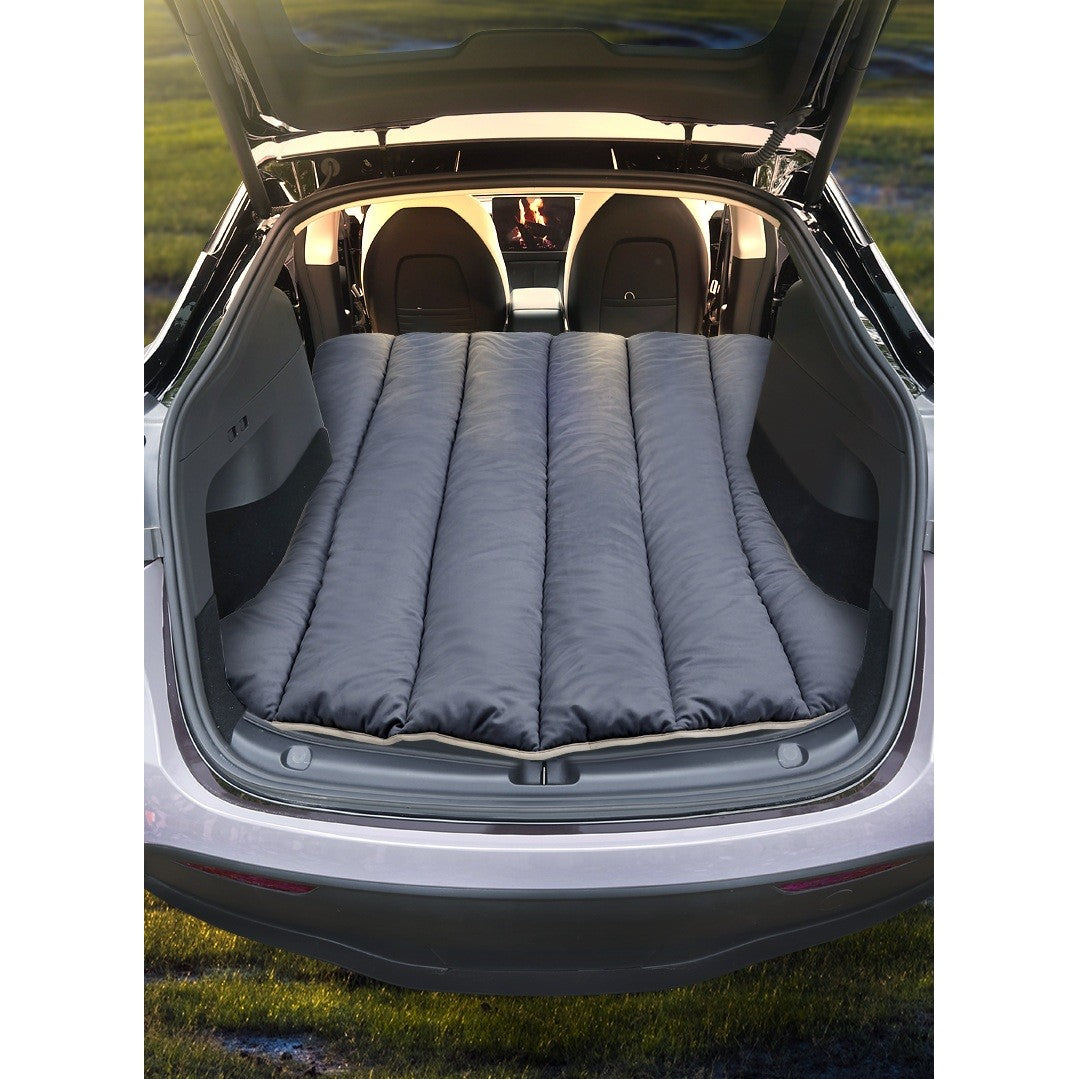 Saltea de Voiaj pentru Tesla Model Y și Model 3, Saltea Camping Portbagaj din Catifea Olandeză, Umplutură Bumbac, Include Pernă, Pătură și Geantă Depozitare, 185 x 110 cm, Gri