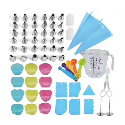Set 63 Piese Ustensile pentru Ornare Prajituri si Torturi, 36 Capete Posh, 12 Forme Briose, Spatule si Accesorii, Otel Inoxidabil si Plastic, Multicolor