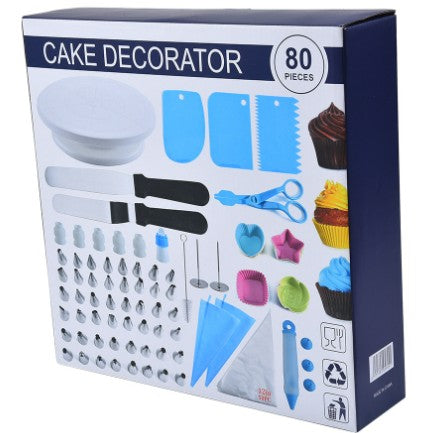 Set Ustensile pentru Ornare Prajituri si Torturi, 80 Piese cu Stand Rotativ, 48 Capete Posh, Spatule si Forme Briose, Otel Inoxidabil si Plastic, Multicolor