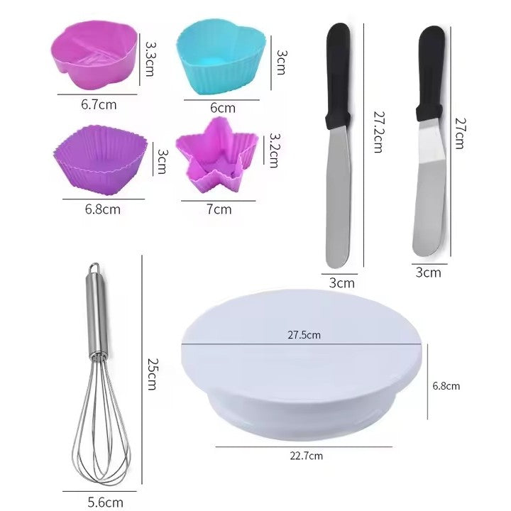Set Ustensile pentru Ornare Prajituri si Torturi, 80 Piese cu Stand Rotativ, 48 Capete Posh, Spatule si Forme Briose, Otel Inoxidabil si Plastic, Multicolor