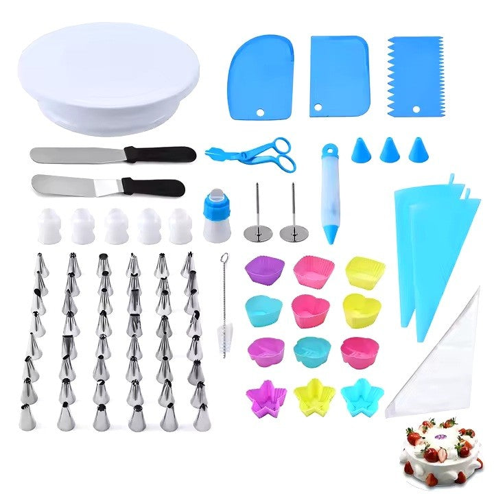 Set Ustensile pentru Ornare Prajituri si Torturi, 80 Piese cu Stand Rotativ, 48 Capete Posh, Spatule si Forme Briose, Otel Inoxidabil si Plastic, Multicolor