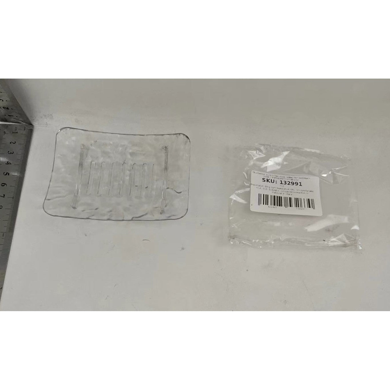 Savoniera Baie cu Sistem de Scurgere Apa, Suport Sapun Design Modern Glaciar, Plastic PET Rezistent, Transparent, 11 x 8 x 1.4 cm