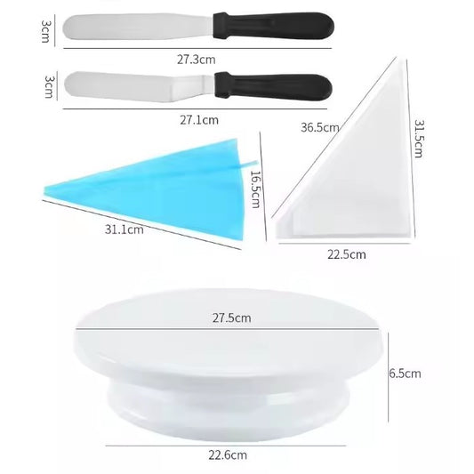 Set Decorare Torturi și Prăjituri cu Suport Rotativ, Ustensile Profesionale pentru Ornare, Oțel Inoxidabil și Plastic, 55 Piese, Multicolor