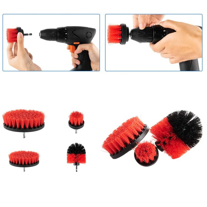 Set 12 Accesorii Curatare Auto pentru Bormasina, Kit Detailing Interior si Exterior, Perii Nylon si Bureti Lustruire, Prelungire 15 cm, Rosu