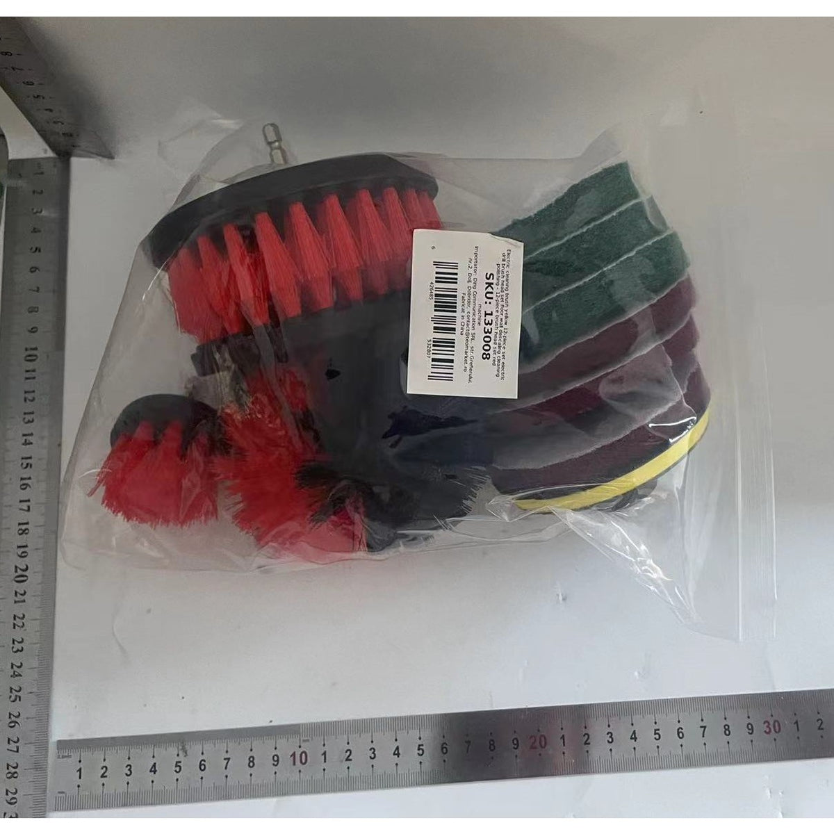 Set 12 Accesorii Curatare Auto pentru Bormasina, Kit Detailing Interior si Exterior, Perii Nylon si Bureti Lustruire, Prelungire 15 cm, Rosu