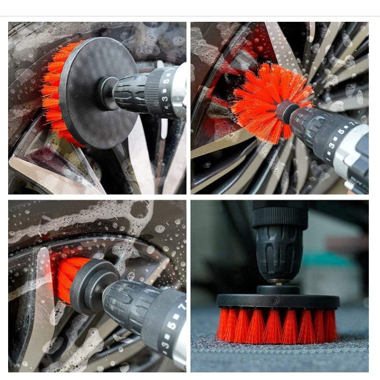 Set 12 Accesorii Curatare Auto pentru Bormasina, Kit Detailing Interior si Exterior, Perii Nylon si Bureti Lustruire, Prelungire 15 cm, Rosu