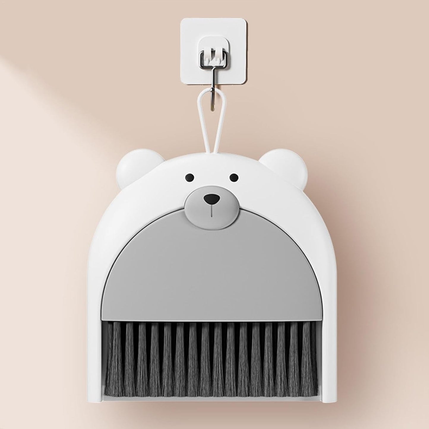 Set Mini Mătură și Făraș pentru Birou și Tastatură, Design Model Ursulet, Material PP și Plastic Moale, 23.5 x 18 cm, Gri