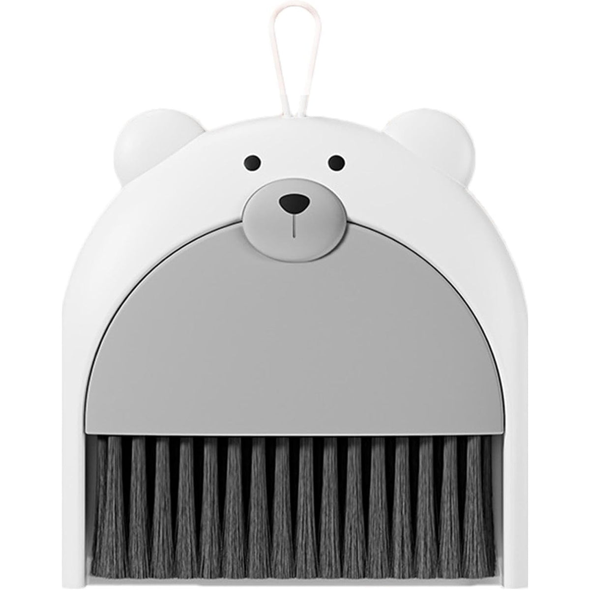 Set Mini Mătură și Făraș pentru Birou și Tastatură, Design Model Ursulet, Material PP și Plastic Moale, 23.5 x 18 cm, Gri