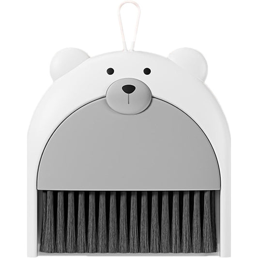 Set Mini Mătură și Făraș pentru Birou și Tastatură, Design Model Ursulet, Material PP și Plastic Moale, 23.5 x 18 cm, Gri