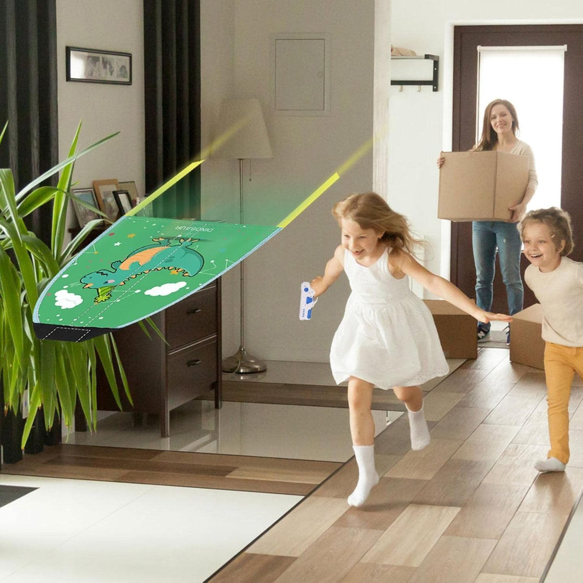 Set Jucarie Interactiva Pistol de Catapultare si Zmeu Dinozaur, Lansator Aerodinamic, Plastic si Panza Impermeabila, Raza 6m, 8 Ani+, Multicolor