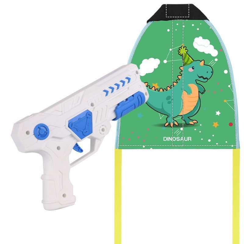 Set Jucarie Interactiva Pistol de Catapultare si Zmeu Dinozaur, Lansator Aerodinamic, Plastic si Panza Impermeabila, Raza 6m, 8 Ani+, Multicolor