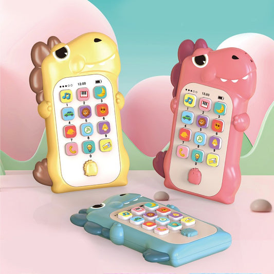 Telefon Interactiv pentru Copii, Smartphone Educational Model Dinozaur, Functii Muzicale si Vocale, Plastic Rezistent, 19 x 11.5 cm, Galben/Multicolor, 4-6 Ani