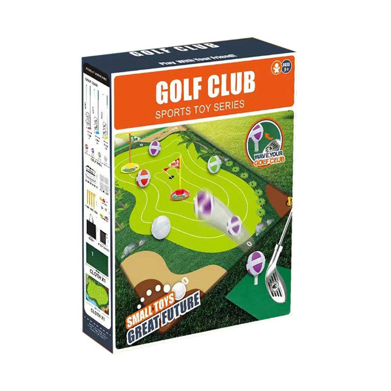 Set de Golf pentru Copii, Joc Interactiv Parinte-Copil cu Covor Textil Mare, 3 Crose Reglabile, 4 Mingi cu Scai, Accesorii Fixare, 140 x 98 cm, Multicolor, +3 Ani