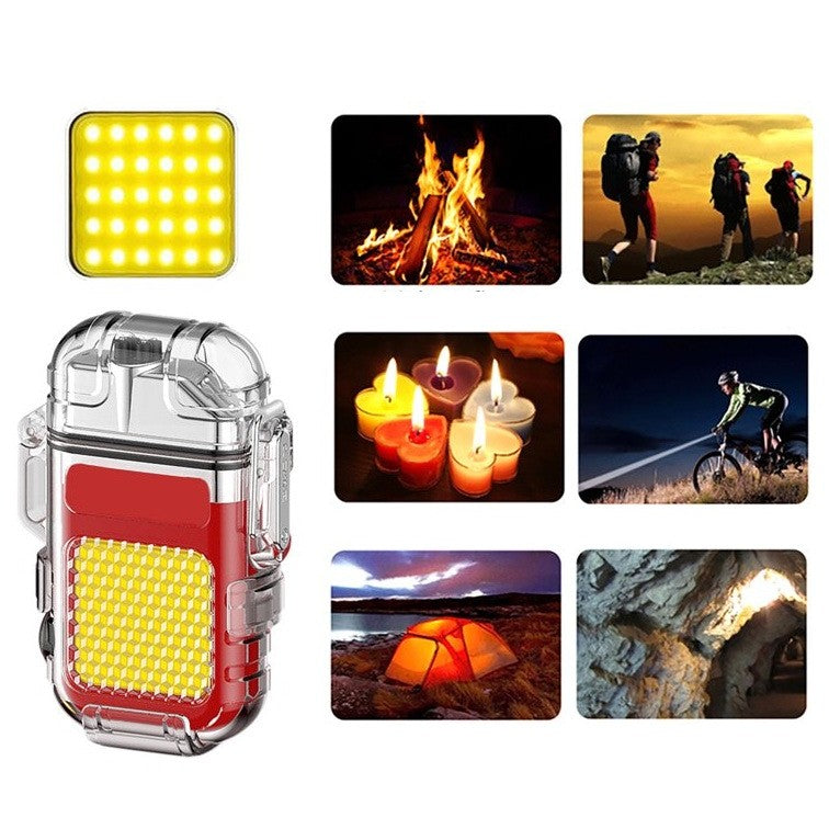 Lanterna Tip Breloc cu Bricheta Electrica, Tehnologie COB 10W, 220 Lumeni, Impermeabila IP65, Incarcare USB-C, Acumulator 300 mAh, ABS si Aliaj Zinc, 7.4 x 4.9 x 1.7 cm, Rosu