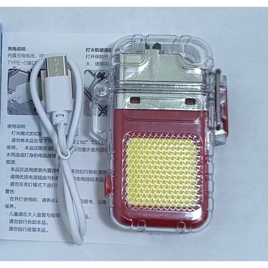 Lanterna Tip Breloc cu Bricheta Electrica, Tehnologie COB 10W, 220 Lumeni, Impermeabila IP65, Incarcare USB-C, Acumulator 300 mAh, ABS si Aliaj Zinc, 7.4 x 4.9 x 1.7 cm, Rosu