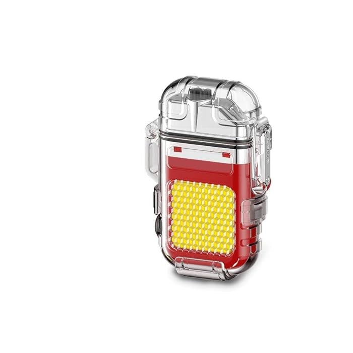 Lanterna Tip Breloc cu Bricheta Electrica, Tehnologie COB 10W, 220 Lumeni, Impermeabila IP65, Incarcare USB-C, Acumulator 300 mAh, ABS si Aliaj Zinc, 7.4 x 4.9 x 1.7 cm, Rosu