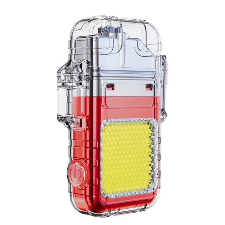 Lanterna Tip Breloc cu Bricheta Electrica, Tehnologie COB 10W, 220 Lumeni, Impermeabila IP65, Incarcare USB-C, Acumulator 300 mAh, ABS si Aliaj Zinc, 7.4 x 4.9 x 1.7 cm, Rosu