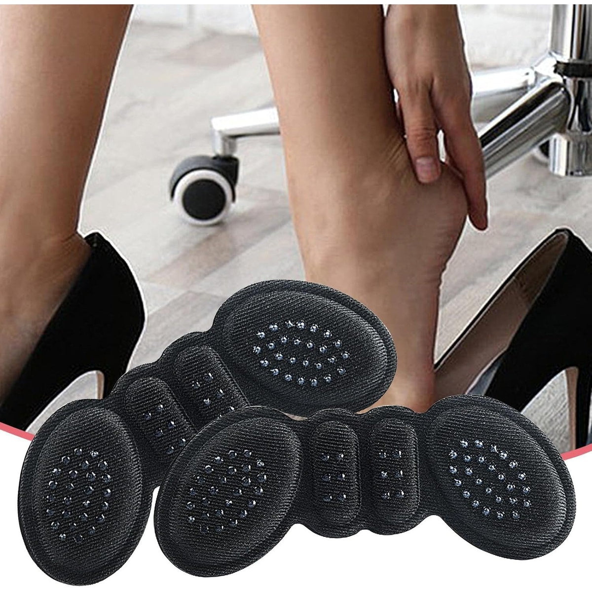 Set 2 Branturi cu Pernute pentru Calcai, Protectii Autoadezive Antiderapante si Antifrecare, Spuma Moale cu Panza Absorbanta, Marime Universala, 6 mm, Negru