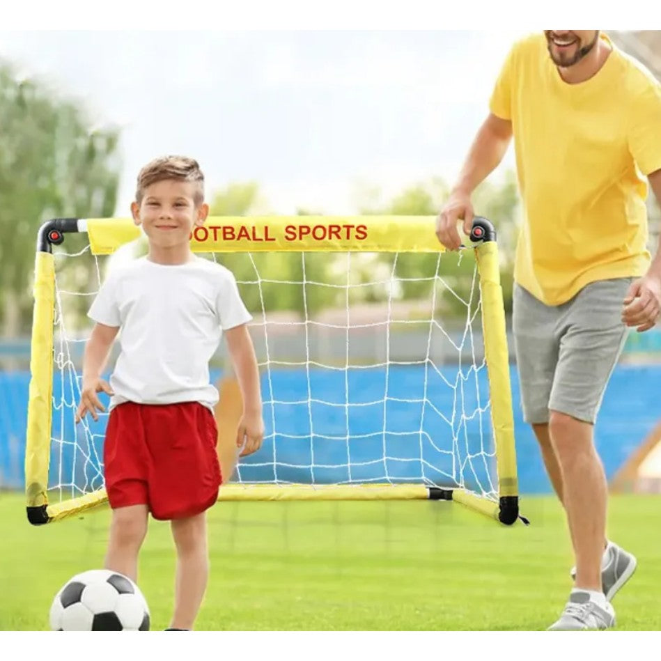 Set Poarta de Fotbal pentru Copii, Include Minge, Cartonașe, Pompă și Fluier, Plastic Durabil, 60x90 cm, Galben