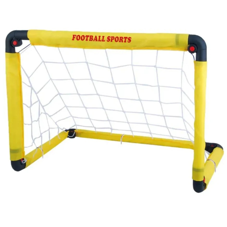 Set Poarta de Fotbal pentru Copii, Include Minge, Cartonașe, Pompă și Fluier, Plastic Durabil, 60x90 cm, Galben