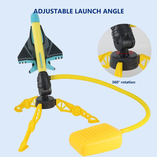 Lansator de Rachete cu Piciorul pentru Copii, Jucarie Interactiva de Exterior, 3 Rachete din Spuma si 3 Avioane, 42x36 cm, Multicolor