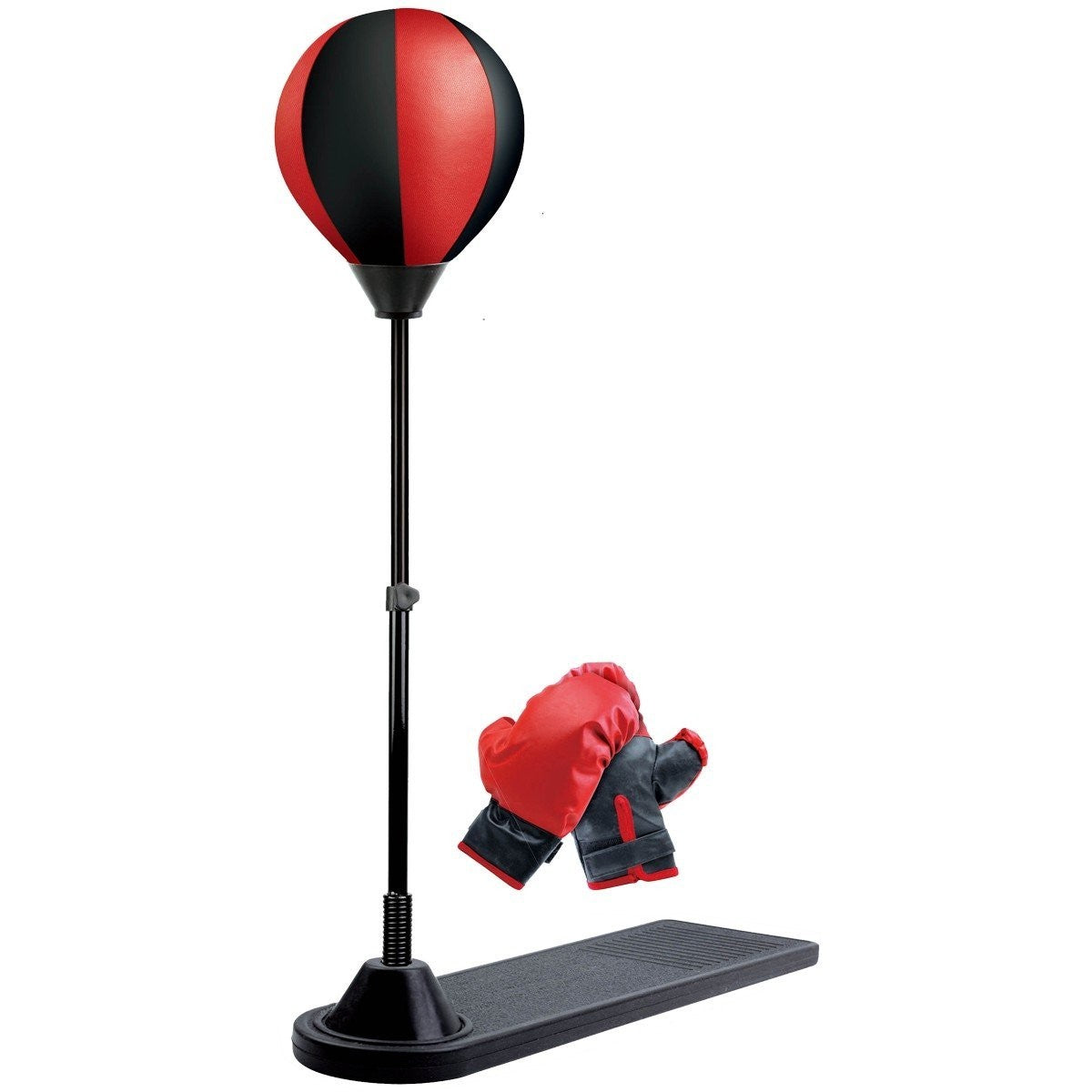 Set Box Interactiv pentru Copii, Para de Box cu Inaltime Reglabila, Include Manusi si Stand Stabil, Plastic Rezistent, Varsta +3 Ani, 120 x 25 x 52.5 cm, Rosu/Negru