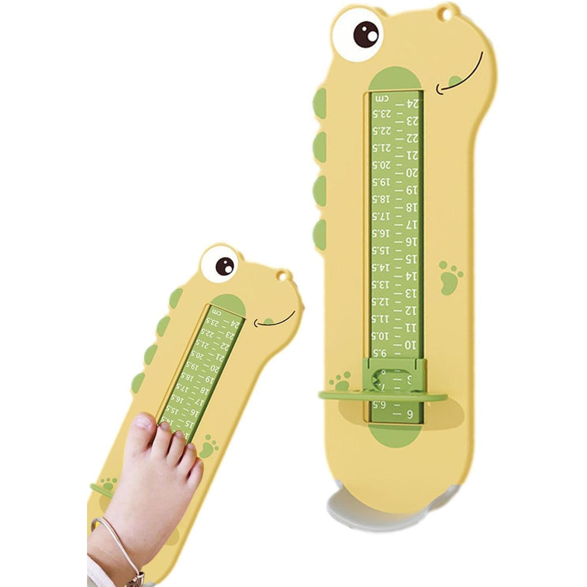 Dispozitiv de Masurat Talpa Piciorului pentru Bebelusi si Copii, Rigla Masurare Incaltaminte cu Cursor Glisant, Plastic ABS Ecologic, Model Dinozaur, Galben, 31 cm