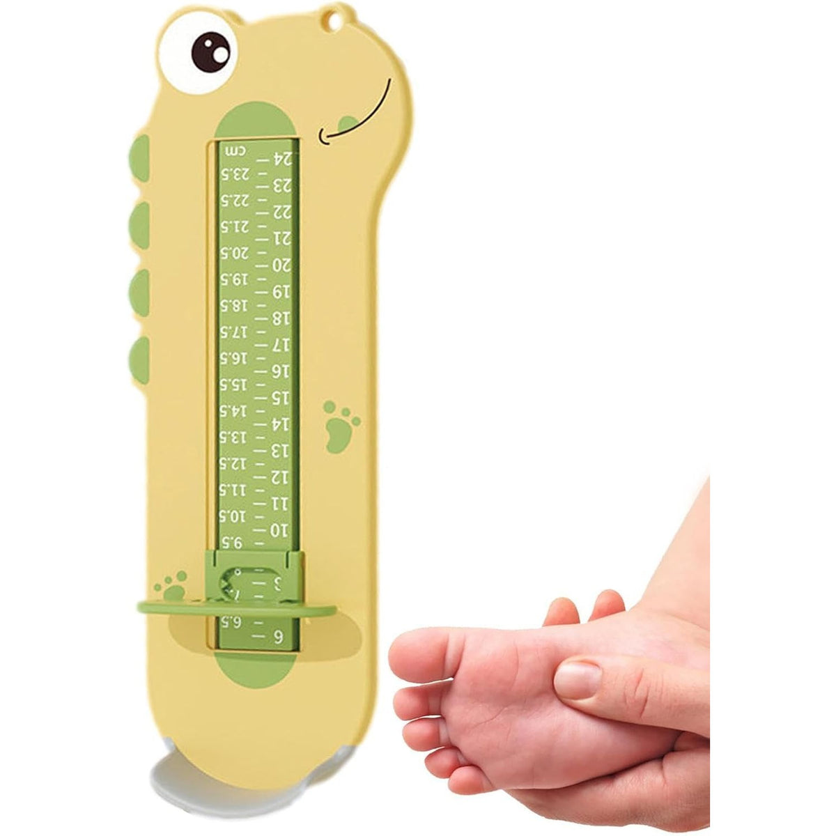 Dispozitiv de Masurat Talpa Piciorului pentru Bebelusi si Copii, Rigla Masurare Incaltaminte cu Cursor Glisant, Plastic ABS Ecologic, Model Dinozaur, Galben, 31 cm
