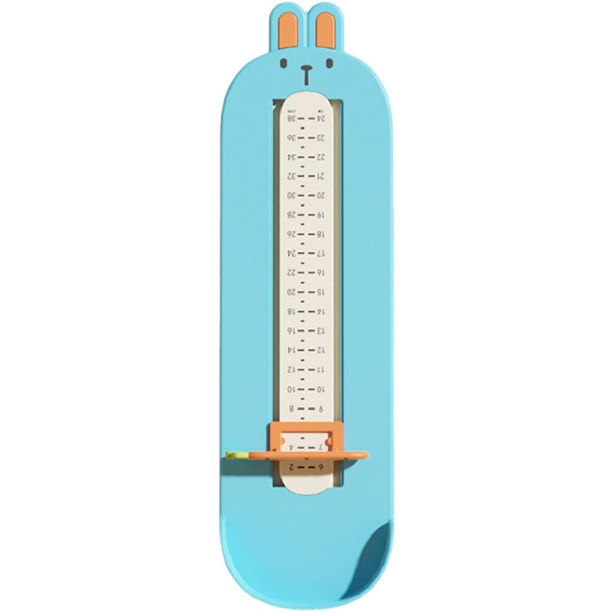 Dispozitiv Masurat Talpa Piciorului pentru Bebelusi si Copii, Rigla Masurare Incaltaminte cu Cursor Reglabil, Plastic ABS, Model Iepuras, Albastru, 32 x 9 cm