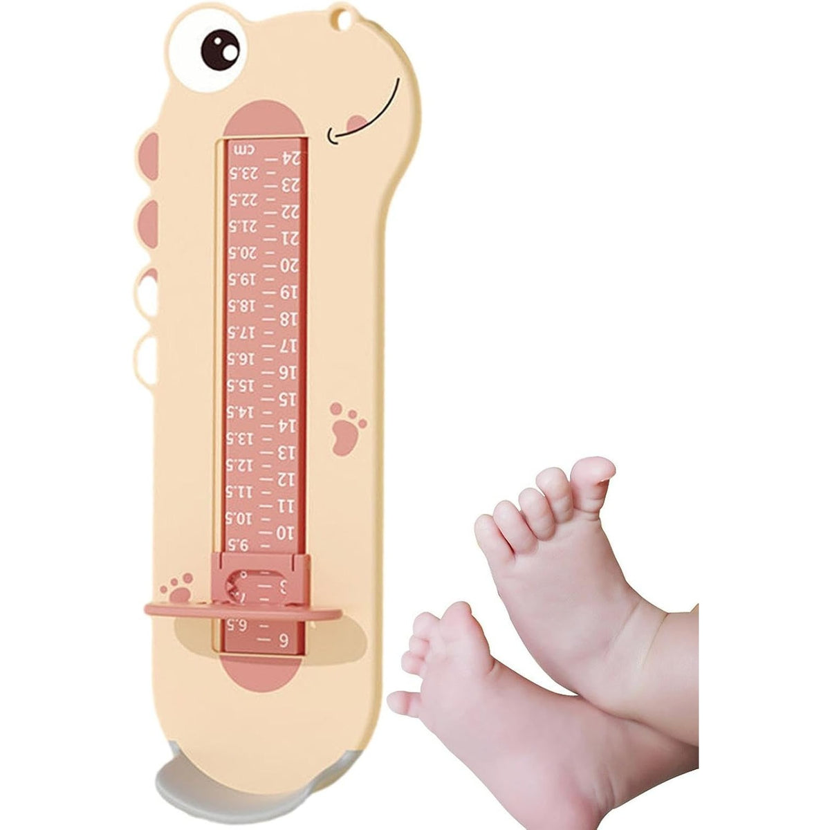 Dispozitiv De Masurat Talpa Piciorului Pentru Bebelusi Si Copii, Rigla Masurare Incaltaminte Cu Cursor Reglabil, Plastic ABS Fara BPA, Model Dinozaur, 31 x 11.5 cm, Roz