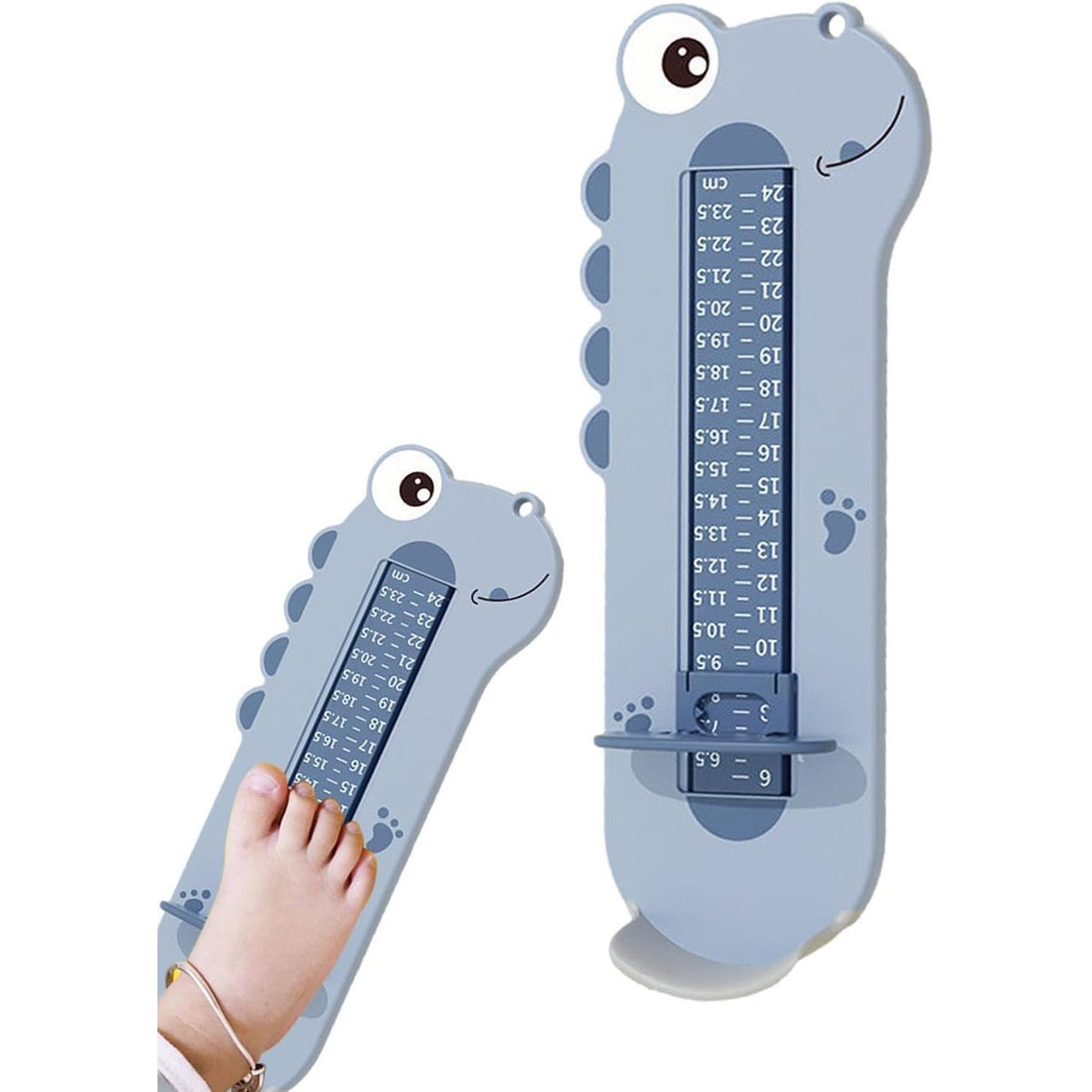 Dispozitiv de Masurat Talpa Piciorului pentru Bebelusi si Copii, Rigla Masurare Incaltaminte cu Cursor Glisant, Plastic ABS fara BPA, Model Dinozaur, Albastru, 31 cm